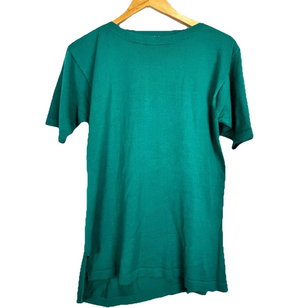 SILK Blend Knit Top Green Short Sleeve Lightweight Casual Women S